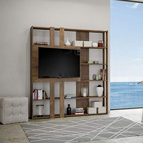 Itamoby, Libreria e Porta TV a Parete in Legno Kato L con 6 Ripiani 5 Scompartimenti Noce Arredamento Moderno Ufficio Soggiorno Cucina L.178 P. 34 H.204 cm Made in Italy