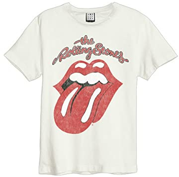 Amplified The Rolling Stones Tongue T-Shirt Crew Neck Short Sleeve Vintage White XL