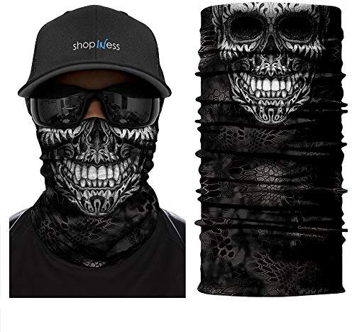 ShopINess Cache-Cou Foulard Multifonctions Unisexe pour Fêtes Halloween Carnaval Sport et Activités de Plein Air Tête de Mort - Crâne (Tattoo)