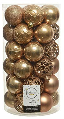 Weihnachtskugeln Kunststoff 6cm x 37er Ornamente Mix Set Christbaumkugeln bruchsicher kamelbraun