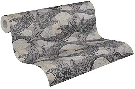 Livingwalls Vliestapete Metropolitan Stories asiatische Tapete mit Kois Mio Tokio 10,05 m x 0,53 m beige grau schwarz 378593 37859-3
