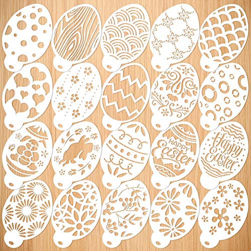 Qpout 20pcs Ostereier Kaffee Vorlagen, Ostereier Plastik Malerei-Schablonen für Plätzchen Kuchen Fondant Pralinenzucker Zuckerkarte Geschenk Fenster Eier Dekoration