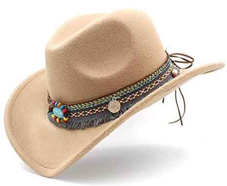 XMYNB Cowboy-Hut Kinderwolle Hollow Western Cowboy Hut Mit Quaste Gürtel Kinder Mädchen Jazz Hut Cowgirl Sombrero Cap Größe Einstellbar