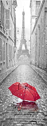 A.Monamour Türtapete Selbstklebend Türfolie Türposter 3D Eiffelturm-Ansicht Von Der Pariser Straße Schwarzweiss-Foto Mit Rotem Element Vinyl Folie Türdeko Tapete Wandbild Türaufkleber 90 x 200 cm