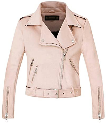 LIOPJH Veste d'automne en faux daim épais avec poche zippée pour femme, rose, XL