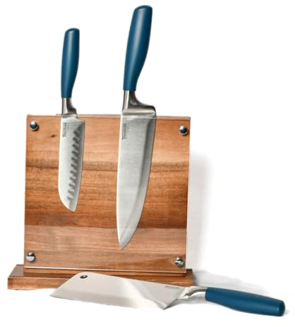 The Rack Co. Magnetic Knife Holder Block Stand, Double Sided Wooden Magnet Board, Knife Holder (Wood)
