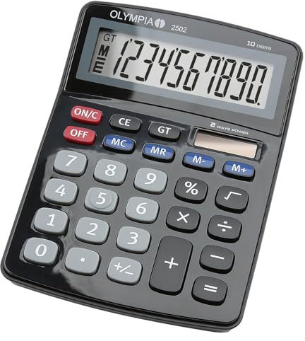 Olympia Tools 40182 2502 Einfacher Desktop Taschenrechner, Schwarz/Blau/Grau