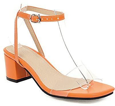 Sandali Estivi con Tacco Grosso E Fibbia con Punta Quadrata, Tacco Medio, Taglie Forti, Scarpe da Donna,Arancia,37 EU