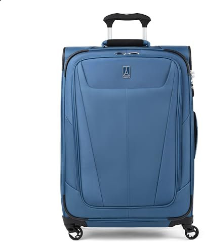 Travelpro Maxlite 5 Softside erweiterbares aufgegebenes Gepäck mit 4 Spinnerrädern, Leichter Koffer, Herren und Damen, Azurblau, kariert, mittelgroß, 64 cm