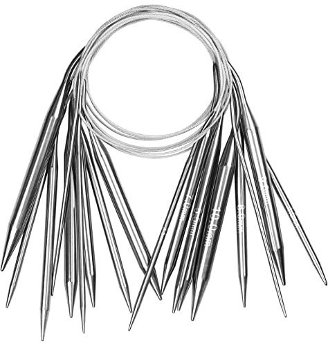 Aeelike Circular Knitting Needles 80cm Set, 9 Pcs Stainless Steel Round Knitting Needles Set 2.5mm-10mm, 32 inch Long Fixed Metal Circular Needles for Knitting Socks Hats Blanket Magic Loop