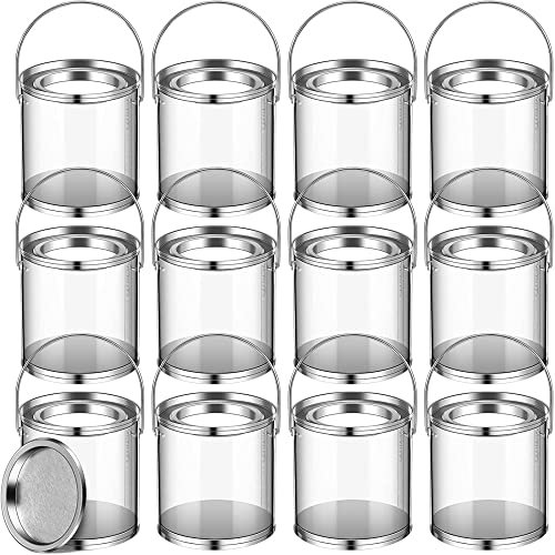 12 Packs of Clear Paint Buckets Containers, 240ml Plastic Paint Pots with Lids for Solvents, Paints or DIY Crafts Projects, Sweets Storage and Decorative Parties, 3 x 3 Inches