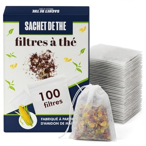 Lot de 1000 Sachets de Thé à Remplir 8x6cm - Infuseur thé en Fibre de Maïs