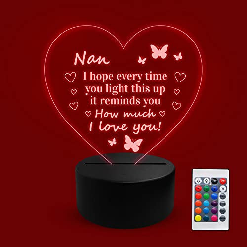 RED OCEAN Gifts for Nan, Nan Birthday Gifts Acrylic Light, Nan Gifts from Grandchildren, Mothers Day Gifts for Nan, LED Bedside Lamp Presents for Nan Nanny
