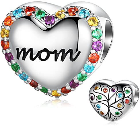 FOREVER QUEEN Liebe Ehefrau Charms Anhänger 925 Sterling Silber Liebe Mom Herz Charm Bead für Armband (8. Mom Charm)