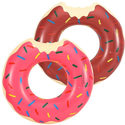 HeySplash 2 Stück Aufblasbar Schwimmring, 76 cm Angebissener Donut Schwimmreifen Luftmatratze Faltbar Ring Sommer Wasserspielzeug Schwimmer für Pool See, Rosa Braun