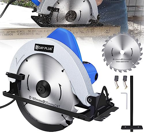 Wood Saw Electric Circular Saw, Multi-Purpose Power Saw 900W 5500RPM Wood Cutting Tool, Bevel Angle(0 to 45°) Joint Cuts with 185mm 24T Saw Blade, Adjustable Cutting Depth for Wood and Logs Cutting,