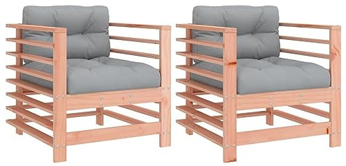 vidaXL Gartenstühle 2 STK., Gartenstuhl Gartensessel mit Kissen, Terrassenstuhl mit Armlehnen, Modular Stuhl Holzstuhl Gartenmöbel, Massivholz Douglasie