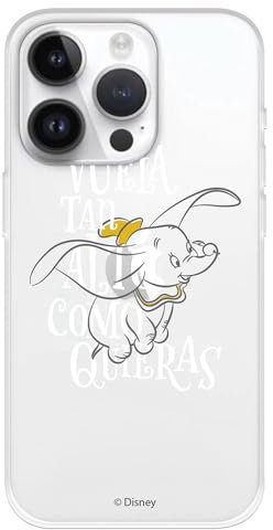 Hülle Kompatibel mit iPhone 15 Pro Offizielle Disney Dumbo Fly So High zum Schutz Ihres Mobiltelefons, Transparente Flexible Silikonhülle mit offizieller Dumbo Lizenz