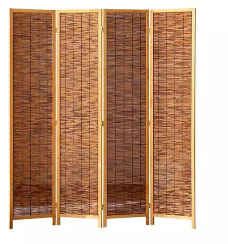 Paravent Intérieur 4 Panneaux Pliables, Paravent Bambou Exterieur, Séparateur De Pièce en Bois, Design Tressé, Cloison De Séparation Amovible (A 180x160cm)