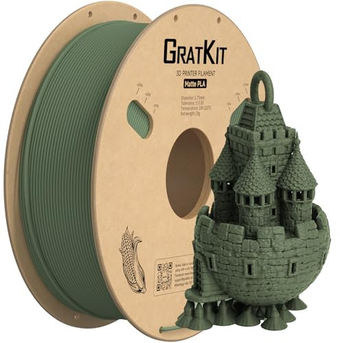GratKit Mattes PLA 3D-Drucker Filament 1,75mm, 1kg Spule, 3D-Druck Material mit +/-0,03mm Präzision, einfach zu drucken, gleichmäßige Wicklung, Matte Oberfläche 1000g Olivgrün