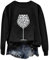 Valentine's Day Pullover for Women Wine Glass Print Round Neck Long Sleeve Top Trendy Blouse Basic Tops A-178