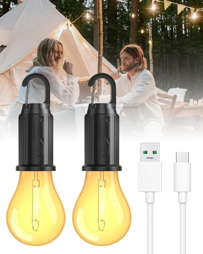 Lámpara Camping Recargable, Linterna de Camping Portátil LED Bombilla de Camping con 3 Modos de Iluminación, Luz Camping Lámpara de Emergencia para Camping Tienda de Campaña Pesca Senderismo, 2 PCS