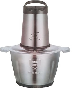 Royal Swiss Mini hachoir a viande electrique avec bol 3L Acier Inox, Moteur en Cuivre, et 6 Lames en Inox