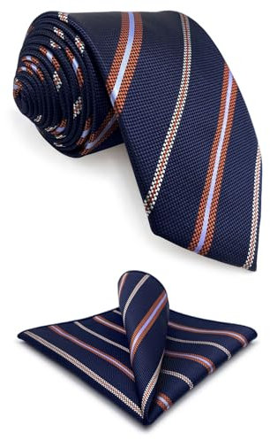 S&W SHLAX&WING Herren Krawatte gestreift dunkles Raumblau orange Streifen Krawatten Set geschäftlich formell gewebt XL extra lang 160cm
