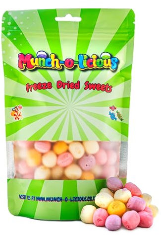 Munch-o-licious Chuches Liofilizadas 150g - Freez Dried Mix de Fresa Liofilizada, Naranja, Grosella Negra, Limón, Lima - Crujientes para Regalos,Fiestas,Snacks - Pack Resellable - Fresas deshidratadas