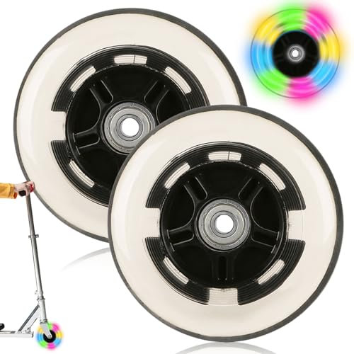 2 Stück Scooter Rollen, Leuchtende 100mm Scooter Ersatzräder räder mit Kugellager Scooter Rad PU Material Roller Ersatz Stunt Scooter PU Lager Kompatibel für meisten Stuntscooter und Kickscooter