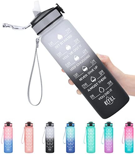 MEITAGIE Water Bottle with Straw - Large 1 Litre BPA Free Sport Water Bottle with Time Markings -Leak Proof Gym with Filter- Ideal for Gym, Sports & Outdoors