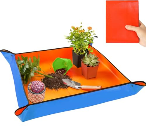 HeartfeltYIre Potting Repotting Mat for Indoor Large Thickened Foldable 39.5x39.5 in Plants Portable Waterproof Square Foot Gardening Grid Tray for Live Pots Transplanting and Soil Dirt Control Mix