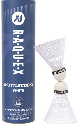 Raquex Badminton-Federbälle aus Nylon– Röhre mit 6 Federbällen mit Naturkork– drei Geschwindigkeitsoptionen–weiße oder gelbe Federbälle, robuste Badminton-Federbälle für drinnen und draußen (Weiß, 79)