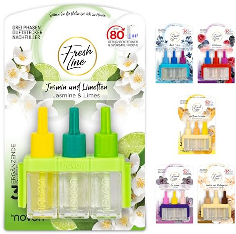 FRESH LINE® Duftstecker Nachfüller 6er Pack (3x7ml) – 3-Phasen-Wechsel – komp. zu 3VOLUTION – Lufterfrischer – 6 Düfte: Wildbeeren, Jasmin Limetten, Aprilfrisch, Goldene Orchidee, Vanille, Orchideen