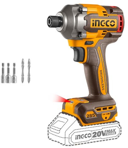 INGCO Visseuse à Choc sans Fil (Produit seul) 20V 285NM, Moteur sans balais, Lampe LED CIRLI20281