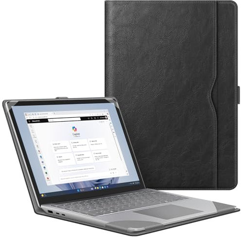 Fintie Case Compatible with 15 Inch Microsoft Surface Laptop 6/5/4/3 (Models 1872/1873/1953/1979), Premium PU Leather Protective Case with Large Pocket, Black