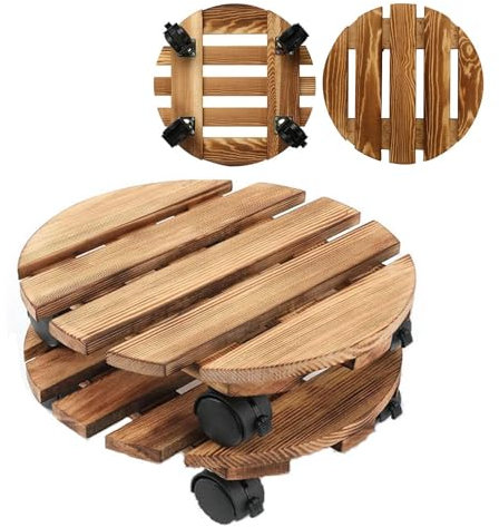 Base per fioriera mobile - Supporti rotanti per vasi da fiori, supporto in legno per fioriera | Carrello portavasi per piante con rotelle in metallo con serratura, supporto per fioriera rustico per