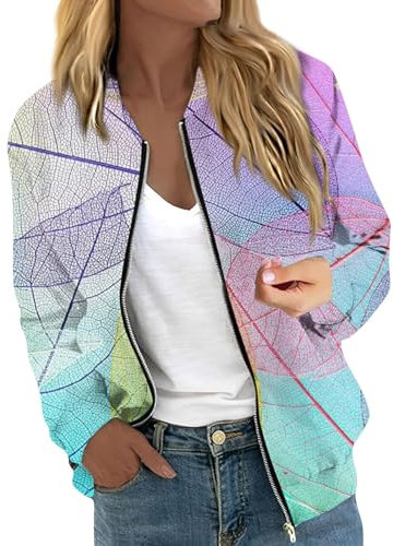 RMBLYfeiye Übergangsjacke Damen Jackenhalter Wand Sweatjacke Farbverlauf Pilotenjacke Mit Taschen Casual Motorrad Jacke Reißverschluss Kochjacke