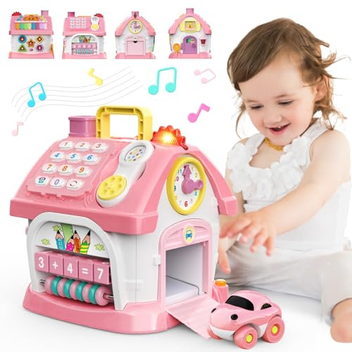 Spielzeug für 1 Jahre alte Mädchen: Montessori-Spielzeug für 1 Jahr alt, 6 in 1 Multi-Funktions-Haus Baby-Spielzeug mit Musik/Uhr/Licht/Telefon, Geburtstagsgeschenke für 1 2 Jahre alte Mädchen