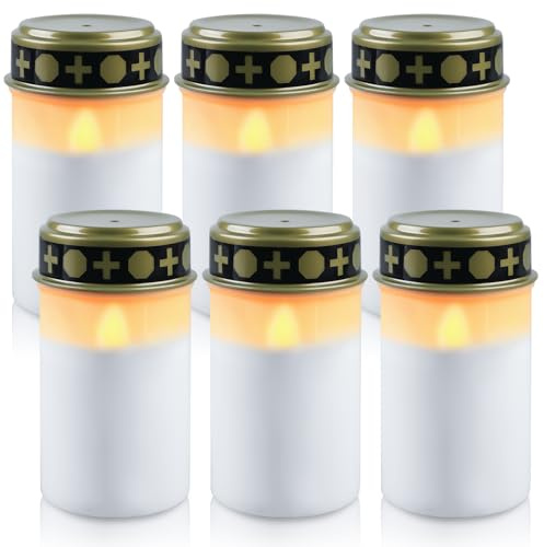 6 Stück LED Grabkerze, 7x12,3 cm Wasserdichtes LED Grablichter, Friedhofskerze Grablampe Batteriebetriebene (Nicht im Lieferumfang enthalten), Led Grablichter für Draußen (Weiß)