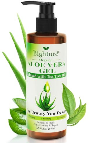 Bighture Organic Aloe Vera Gel with Tea Tree Oil for Face and Body, Freshly Cut Aloe Vera Gel, Ideal for Moisturizing Skin, Scalp and C 170ml (Pack of 1)