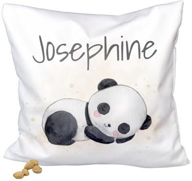 ORWO Kinder-Kirschkernkissen personalisiert mit Namen und Geburtsdaten | 20 x 20 cm | Kinderwärmekissen mit Motiv | weiches Baumwollgewebe | hautfreundlich (Panda)
