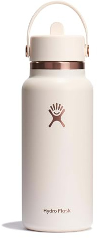 Hydro Flask Water Bottle - Insulated Stainless Steel - Wide Mouth Flex Straw Lid, Non Spill, Leakproof and Refillable in 32 Oz Ivory Rose Gold