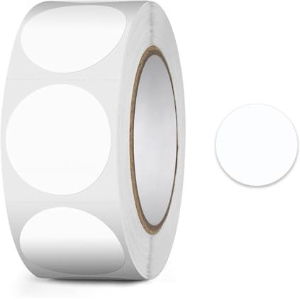 CXNXFD Runde Aufkleber Stickers, 1 Rolle mit 500 Blatt, 25 mm Etikettenrolle, Codierte Kreise, kleine Klebepunkte (Weiß)