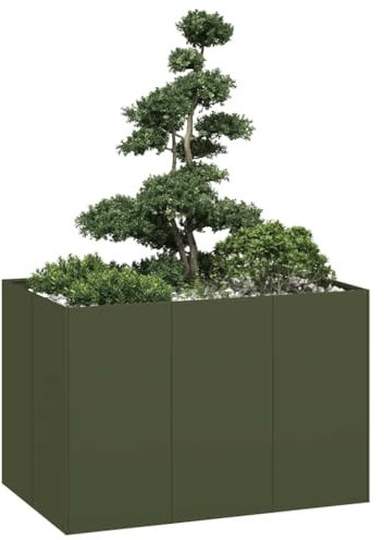 Juroupi Jardinière Vert Olive 120x80x80 cm Acier,Jardiniere sur Pieds,Bac avec Treillis,Jardiniere Terrasse