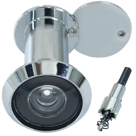 Seimneire Door Viewer Peephole with Rotating Privacy Cover, Wide Viewing Angle Peep Holes with Drill Bit, Door Holes for Housing Home Hotel - 2 Pcs - Mirror Polished Chrome