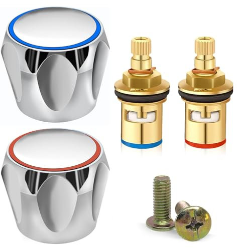Tap Head Replacements, 2PCS Top Head Faucet Cover Set Replacement Heads Kit Sink Taps Standard Hot Cold Universal Replacement for Kitchen Bathroom