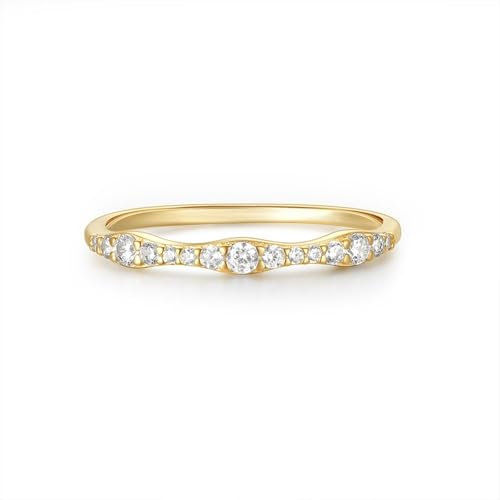 Calefee Damenring In Gold 585, Ringe Damen Verlobungsring Schlicht mit Moissanite, Echtschmuck 14k gr. 51 (16.2)