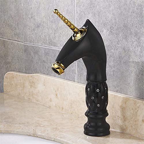 Goldener Einhorn-Kristallkörper Badezimmer-Wasserhahn, luxuriös, schwenkbar, Waschbecken-Mischbatterie