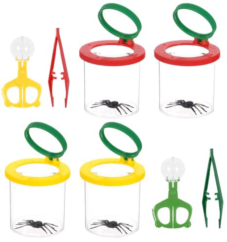 MICHIHOMIE 4 Stück Becherlupen für Kinder, Lupenglas Kinder Set, Lupenbecher mit 4 Stück Insektenfangwerkzeugen, Insektenglas mit Lupe